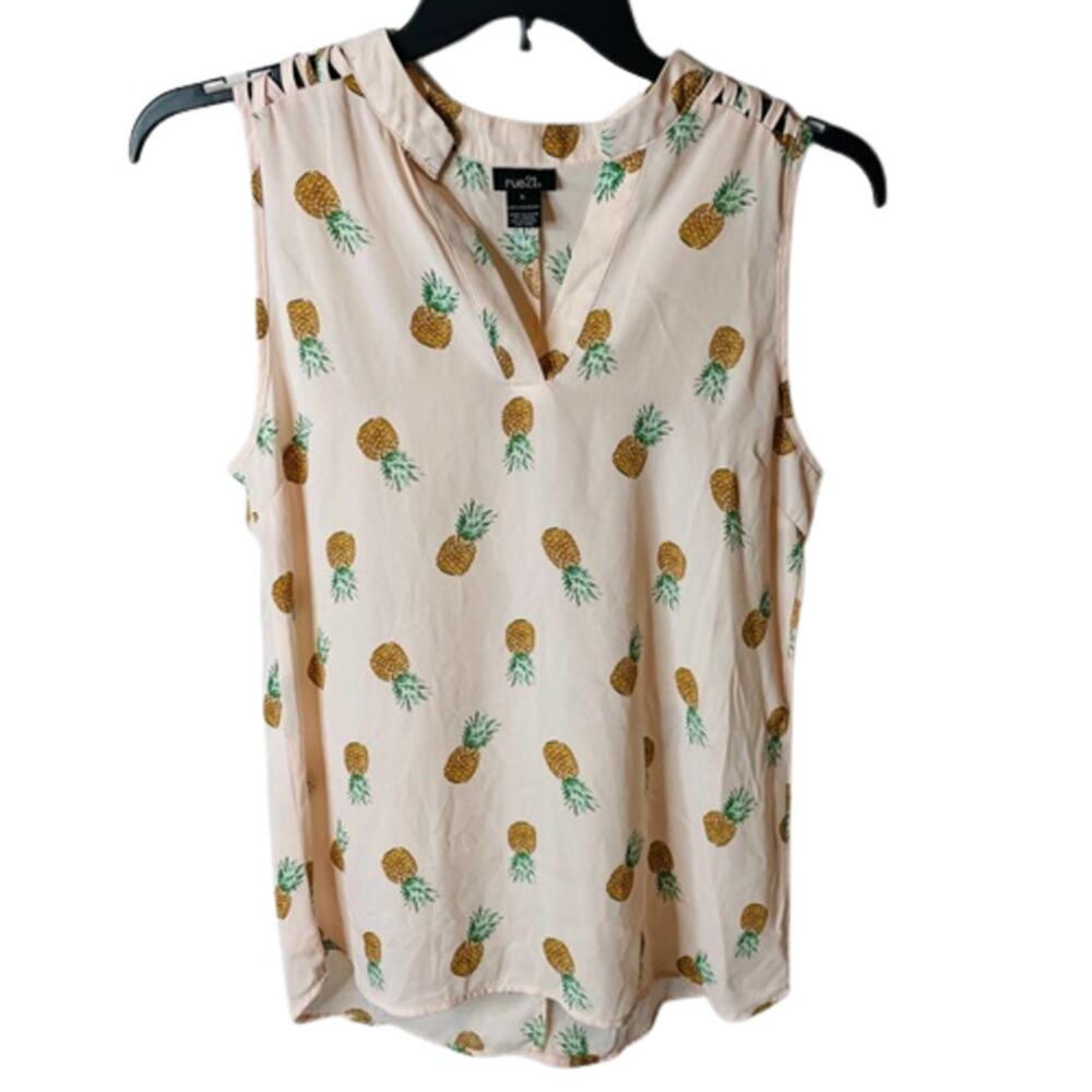 Rue21 Women's Pink Tropical Lightweight Sleeveless Blouse Large